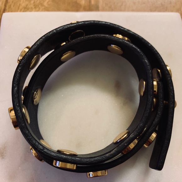 Tory Burch Double Wrap Black Logo Stud Bracelet - Picture 2 of 4